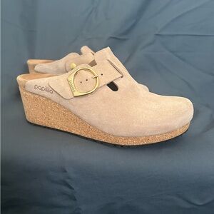 Birkenstock Beige Suede Wedge Mules